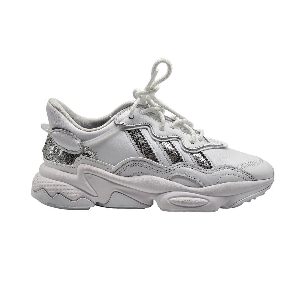 Adidas Ozweego Womens G55655 White Silver Sequins Running Shoes Size 5‎